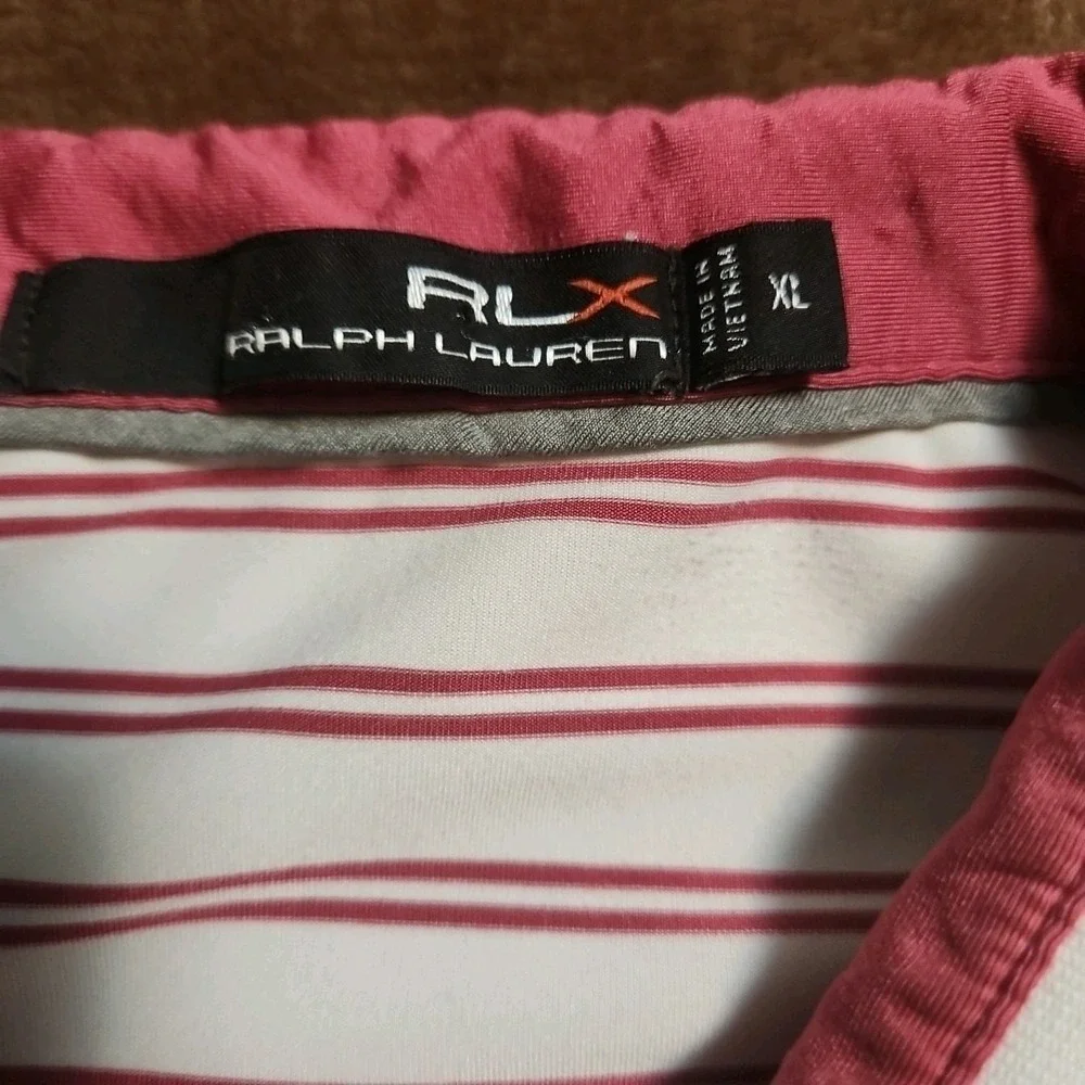 Ralph Lauren RLX Polo Shirt Mens XL Pink White Stripe Golf Stretchy